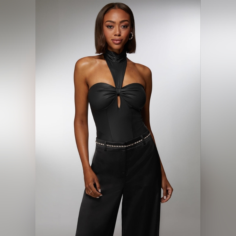 Bebe Chic Black Halter Bodysuit NWT Large